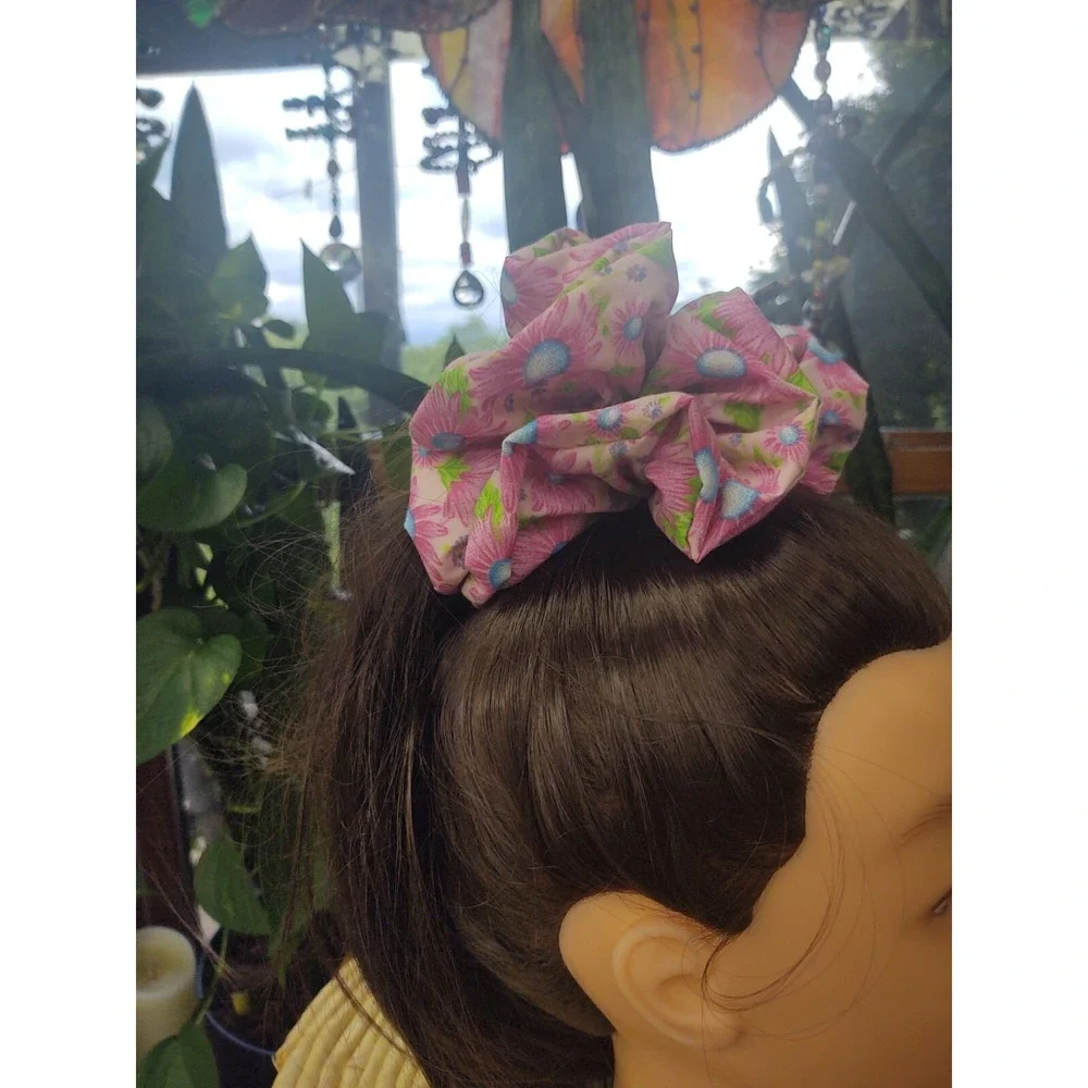 Pink‎ Aster Floral Polyester Cotton Blend XXL Scrunchie 7